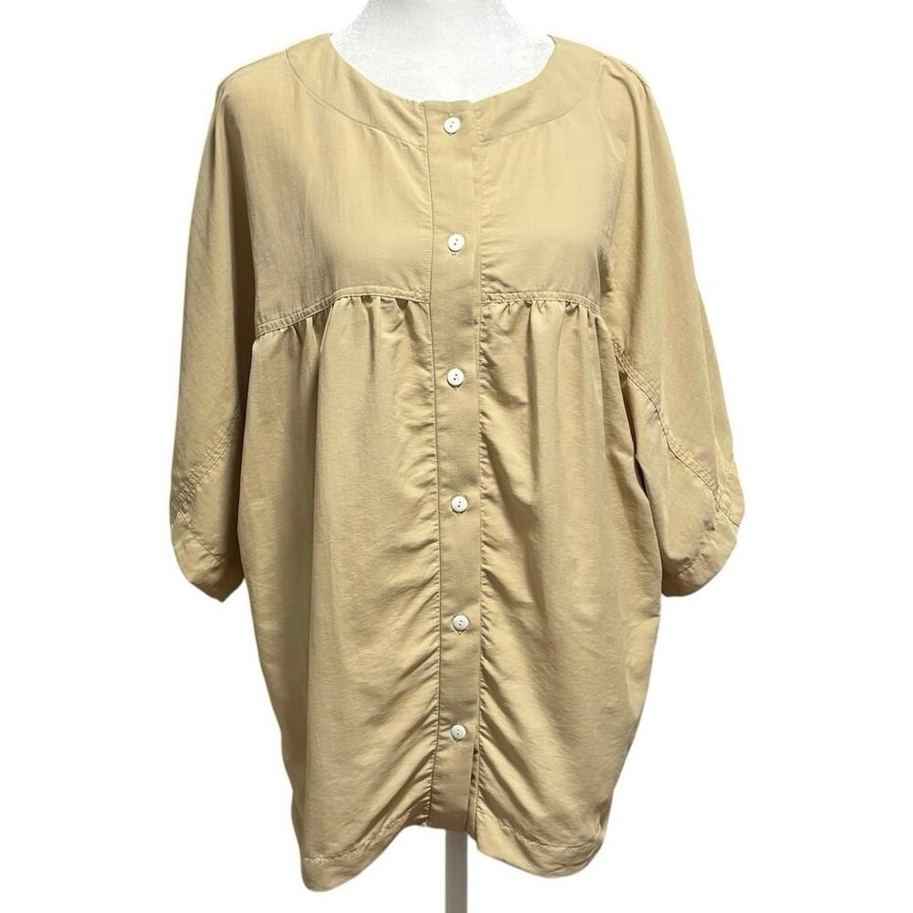 Luisa Et La Luna Size 8 Button Front Blouse Top Nylon Yellow Lagenlook